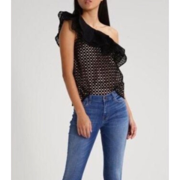 J.Crew One Shoulder Eyelet Lace Detail Ruffled Sleeveless Top 4 Preowned - Picture 7 of 11